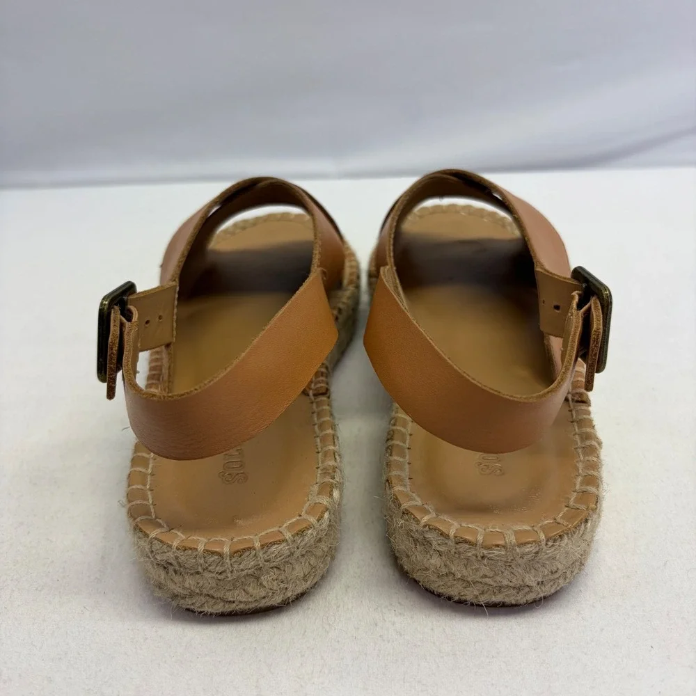 Soludos Leather Cross Strap Espadrille Sandals Women 7 Tan Buckle Boho Summer